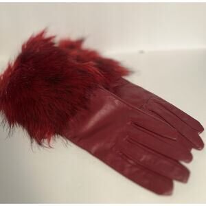 Leather Gloves Long Wine Color & Plush Womens Sz M/L 2025 Fall/Winter Trend